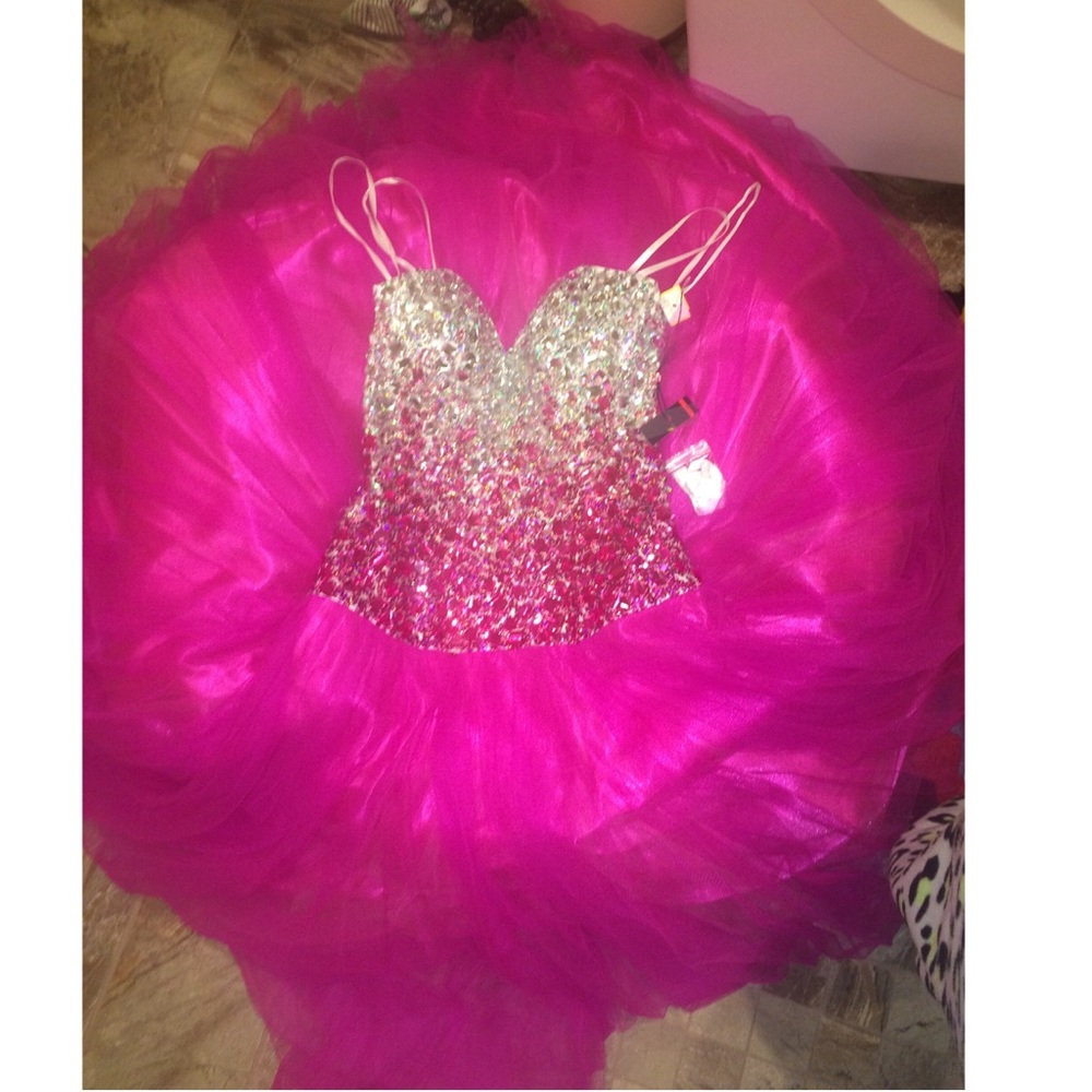 Night Moves Pink Silver Jewel Strapless Prom Dress - Picture 2 of 7